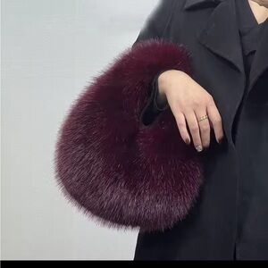 Elegant Burgundy Fur Handbag